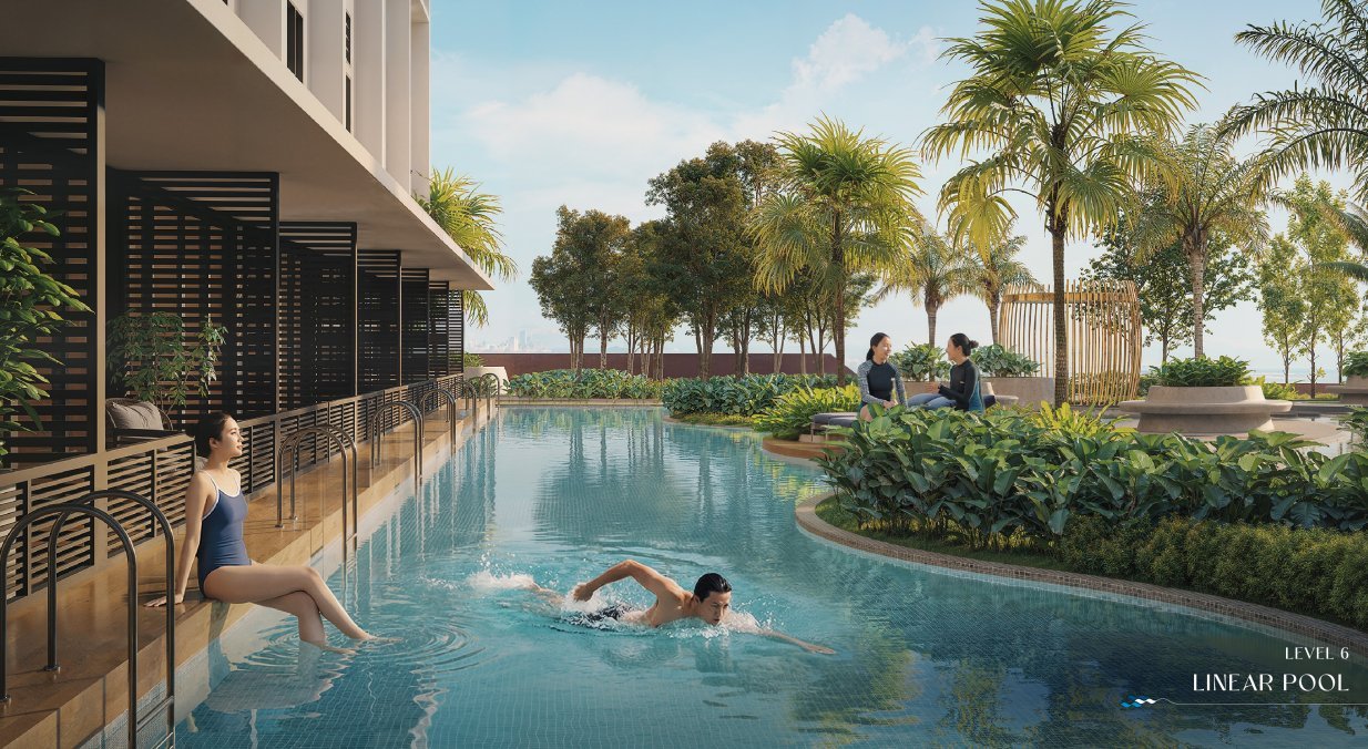 TagBay Suites Melaka landscaped swimming pool at dusk
