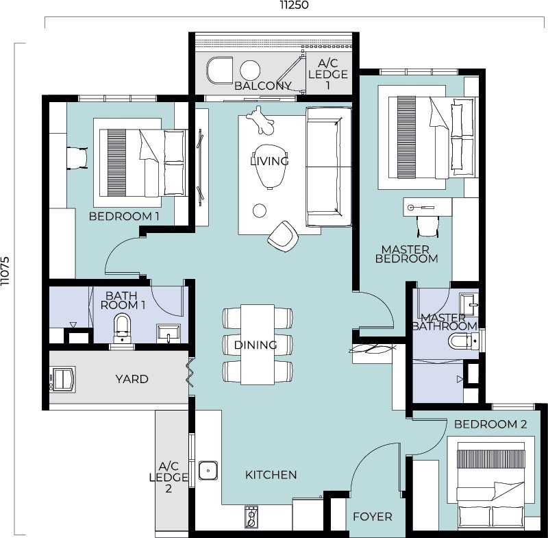 Trinity Nordic Seri Kembangan Type B(a) floor plan — 3-bedroom variant with balcony