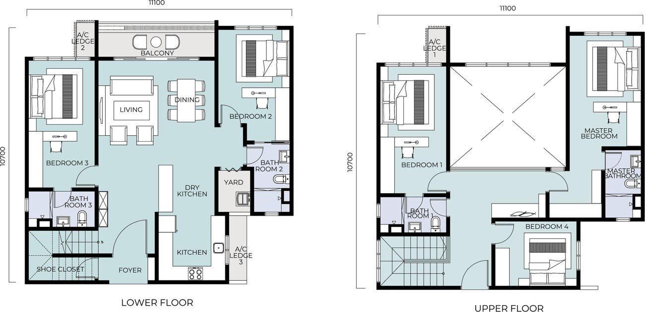 Trinity Nordic Seri Kembangan Type D duplex floor plan — two-storey home with up to 5 bedrooms and a dry kitchen