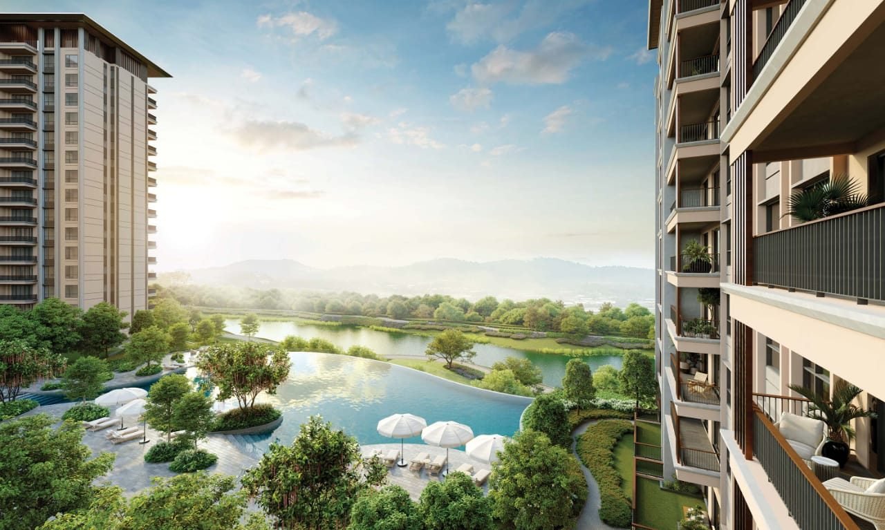 Zenia ParkCity Damansara lakeside view with pool, greenery and CondoVilla towers